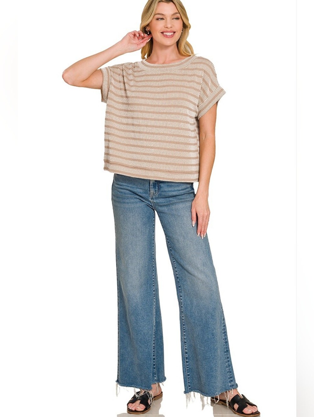 Zenana Raised Rib Striped Top - Picture 6 of 11